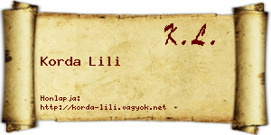 Korda Lili névjegykártya